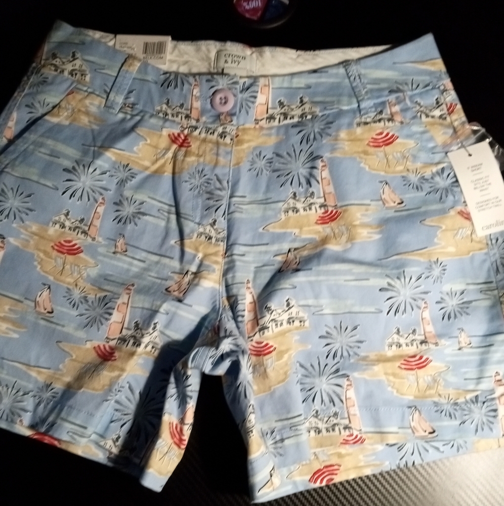 crown & ivy Blue Patterned Women Shorts